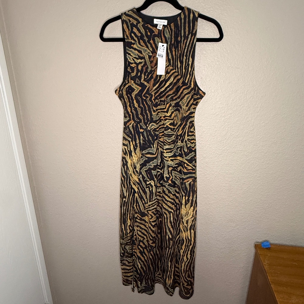 Topshop Euro Mesh Animal Print Bodycon Maxi Dress Womens 8 Going Out Statement